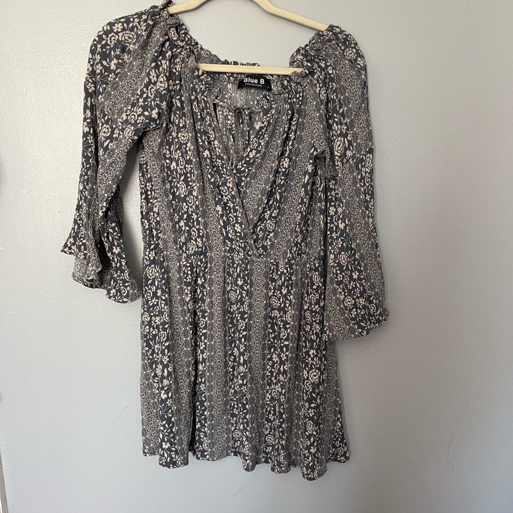 Blue B Collection ditsy floral cornflower blue and cream dress size M